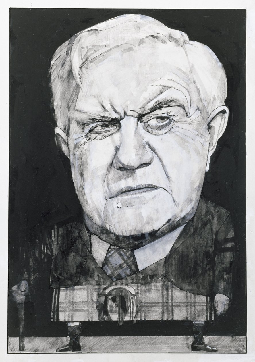 Retrato de Andrew Cruickshank, ilustración para The Sunday Times de Barry Fantoni