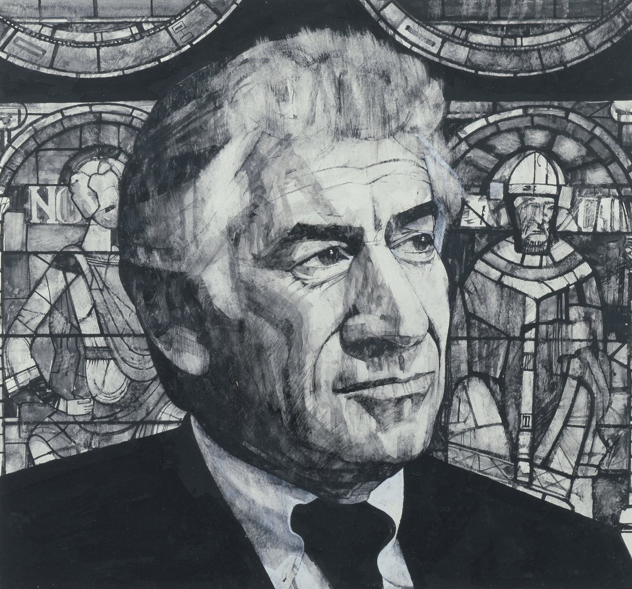 Retrato de Leonard Bernstein, ilustración para The Sunday Times, años 1970 de Barry Fantoni