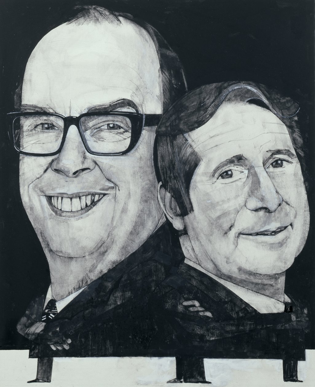 Retrato de Morecambe y Wise, ilustración para The Listener, años 1970 de Barry Fantoni