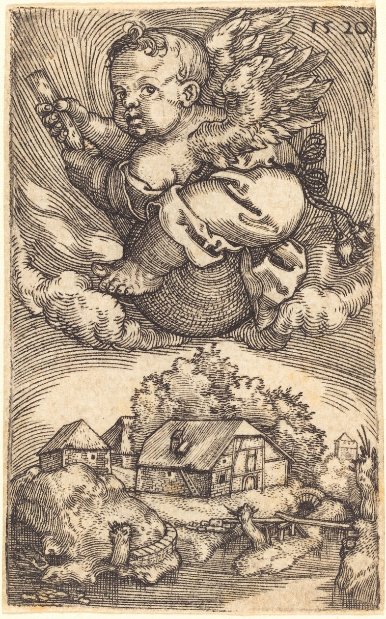 Genio en un globo flotando en el aire de Barthel Beham