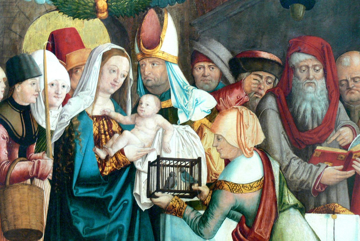 Alemán: Ala del antiguo altar mayor de la Frauenkirche con escenas de la Virgen María Altar Welser: Presentación de la Virgen María y Jesús en el Templo de Barthel Beham