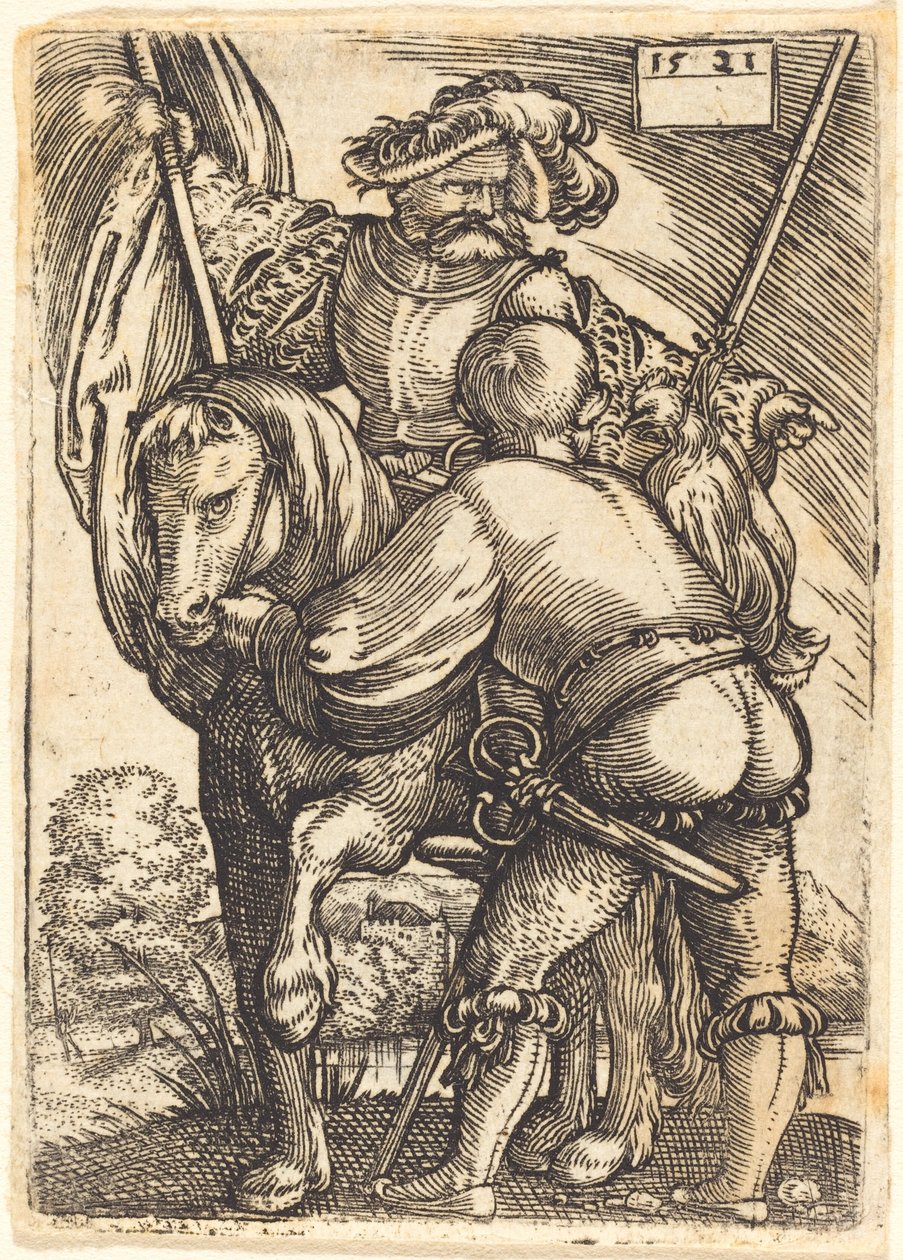 Portaestandarte a caballo y soldado de infantería de Barthel Beham