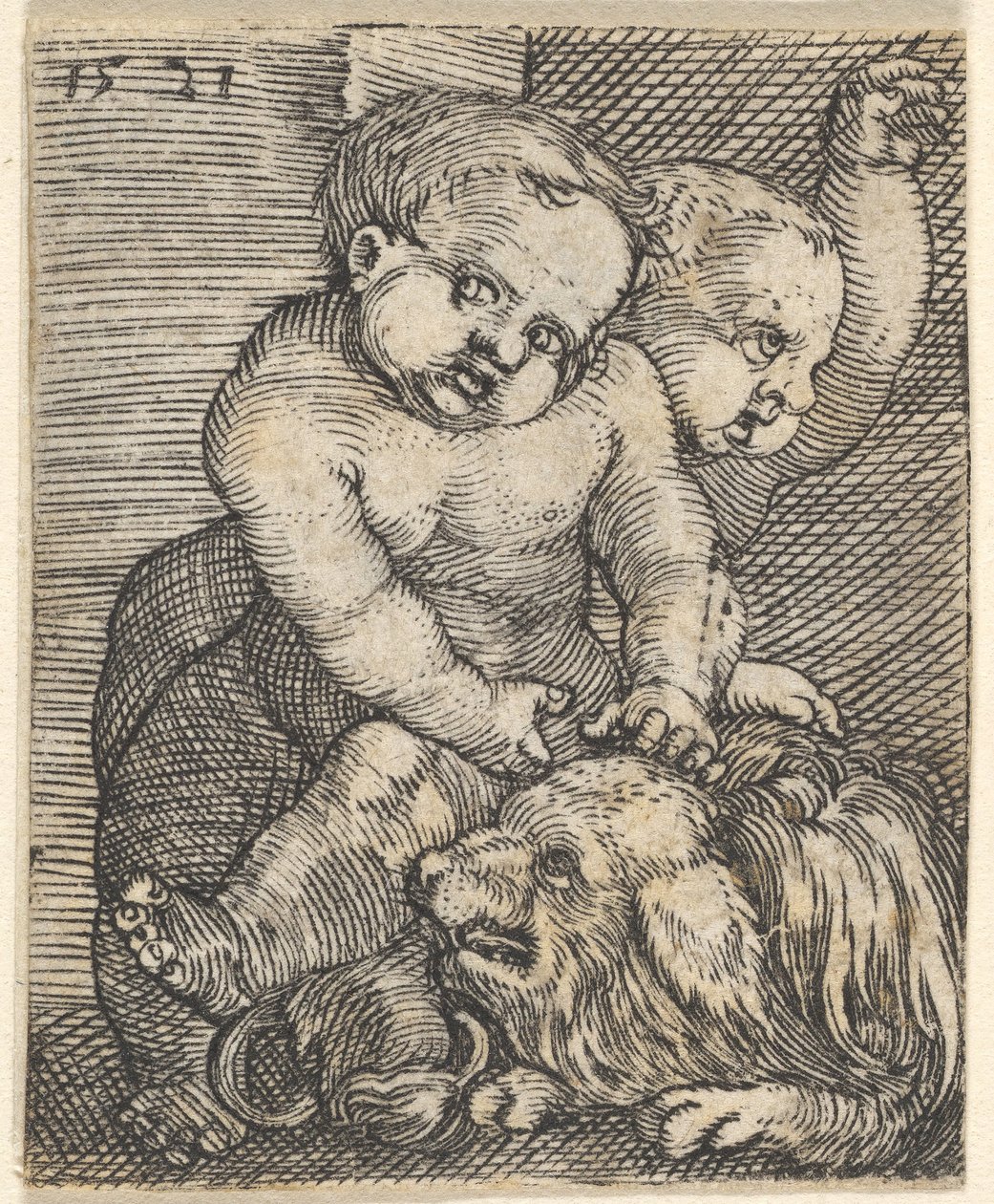 Dos niños jugando con un perro de Barthel Beham