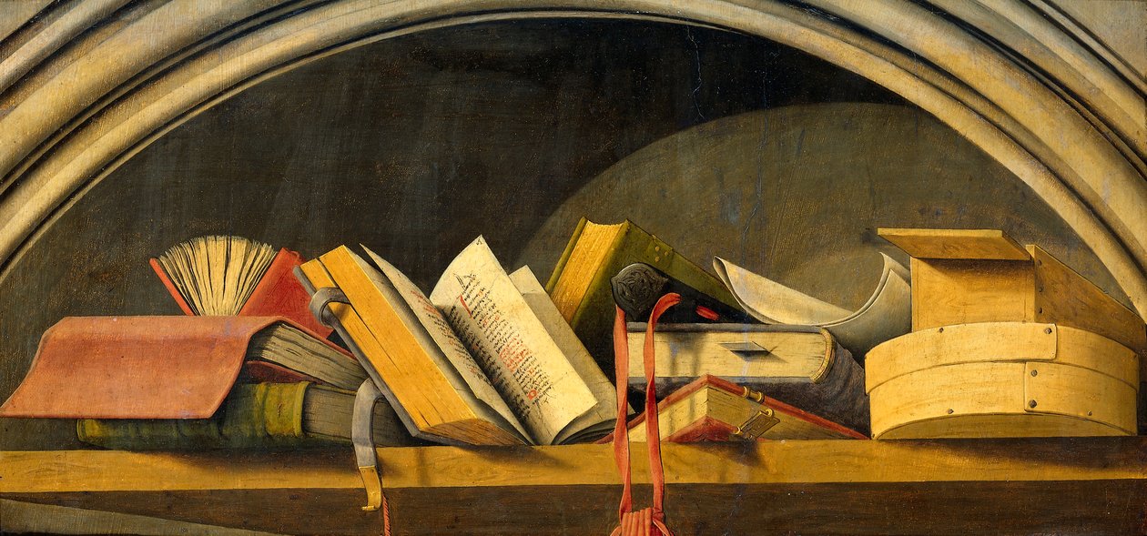 Bodegón con libros en un nicho de Barthelemy d
