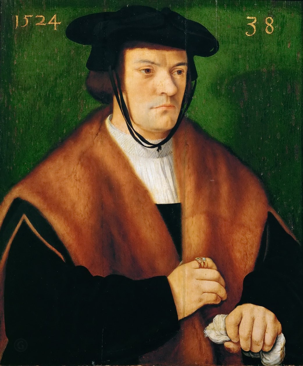 Gerhard von Westerburg (1486-después de 1539), De medio cuerpo, con manto de piel y sombrero negro de Bartholomaeus Bruyn the Elder