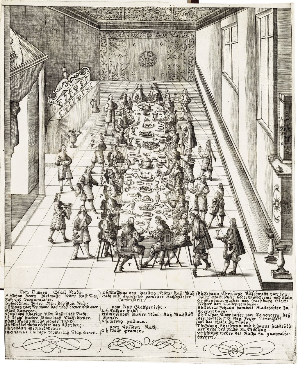 Comida festiva con motivo de la recepción de la promesa de lealtad por Fernando IV, Rey de los Romanos, Rey de Hungría y Rey de Bohemia el 5 de septiembre de 1651 en Viena de Bartholomäus Kilian