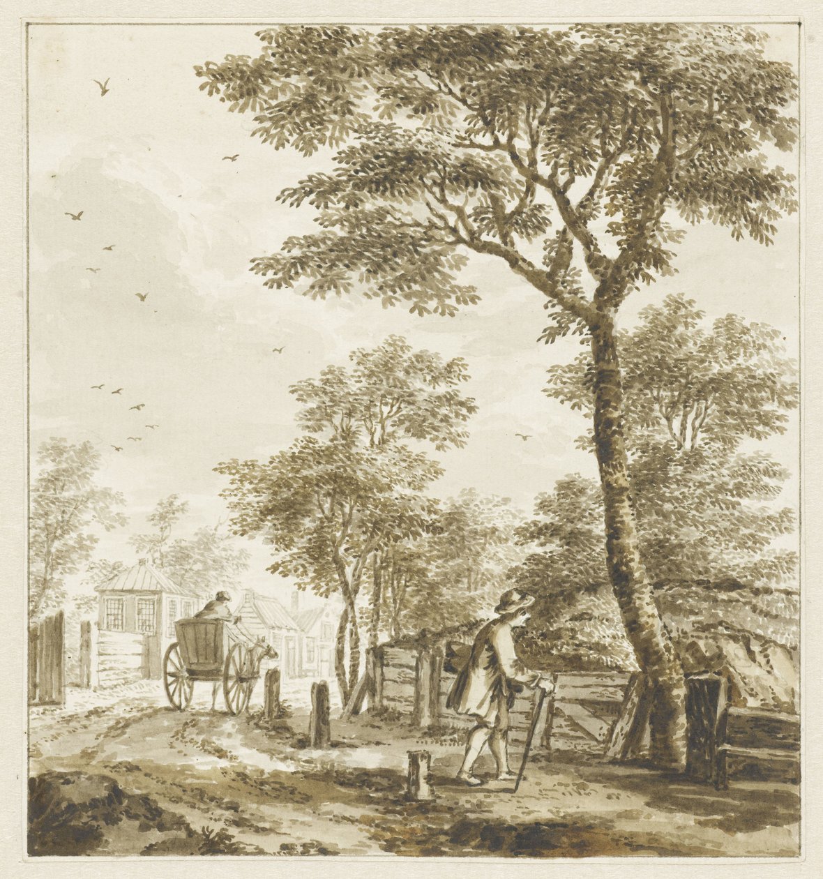 Paisaje con figuras y un caballo y un carruaje. de Bartholomeus Barbiers