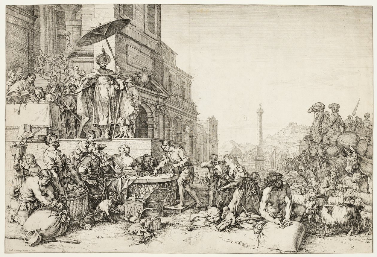 José distribuyendo grano a Egipto de Bartholomeus Breenbergh