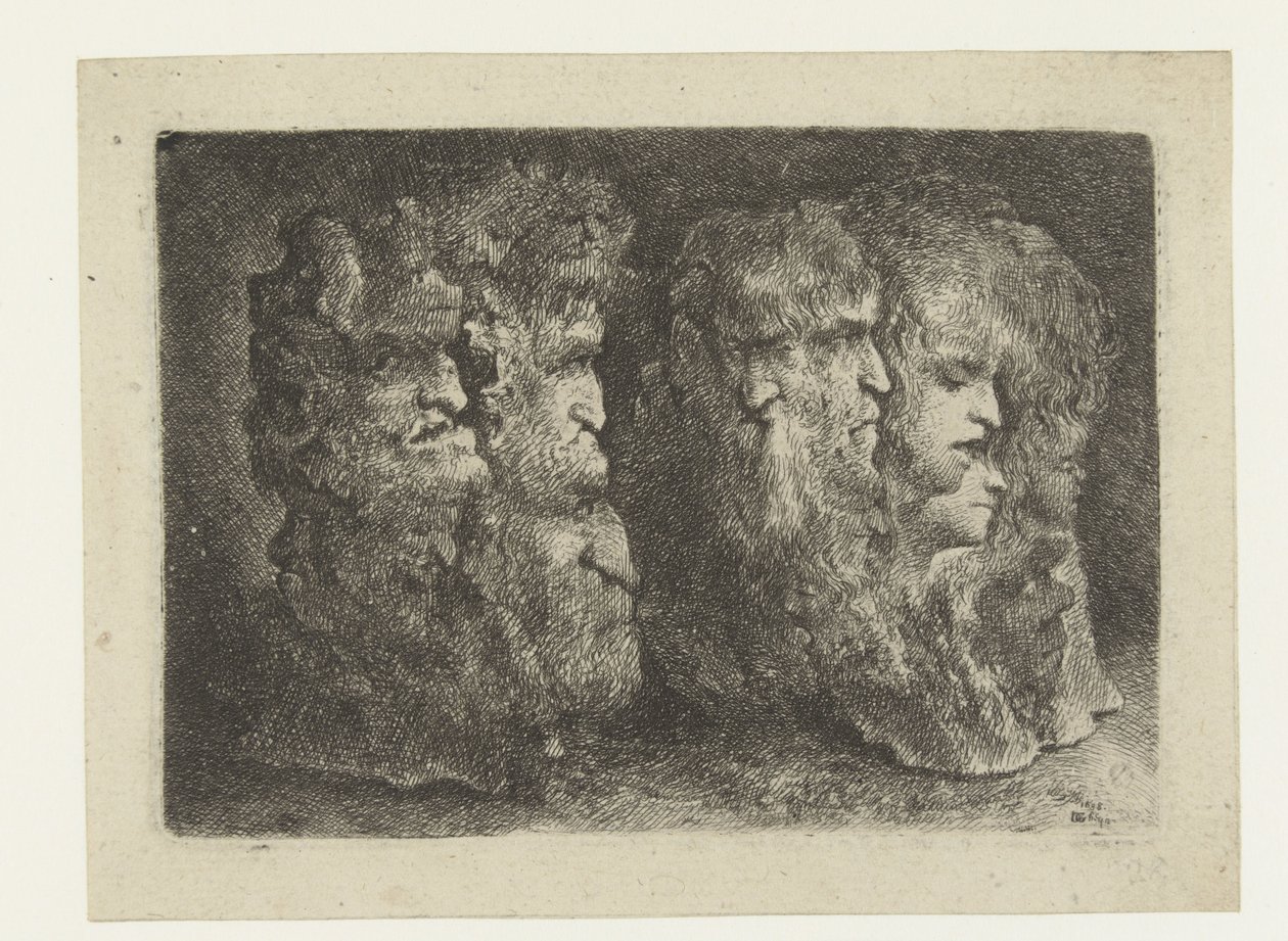 Diferentes cabezas de hombres, animales y mascarones. de Bartholomeus Breenbergh