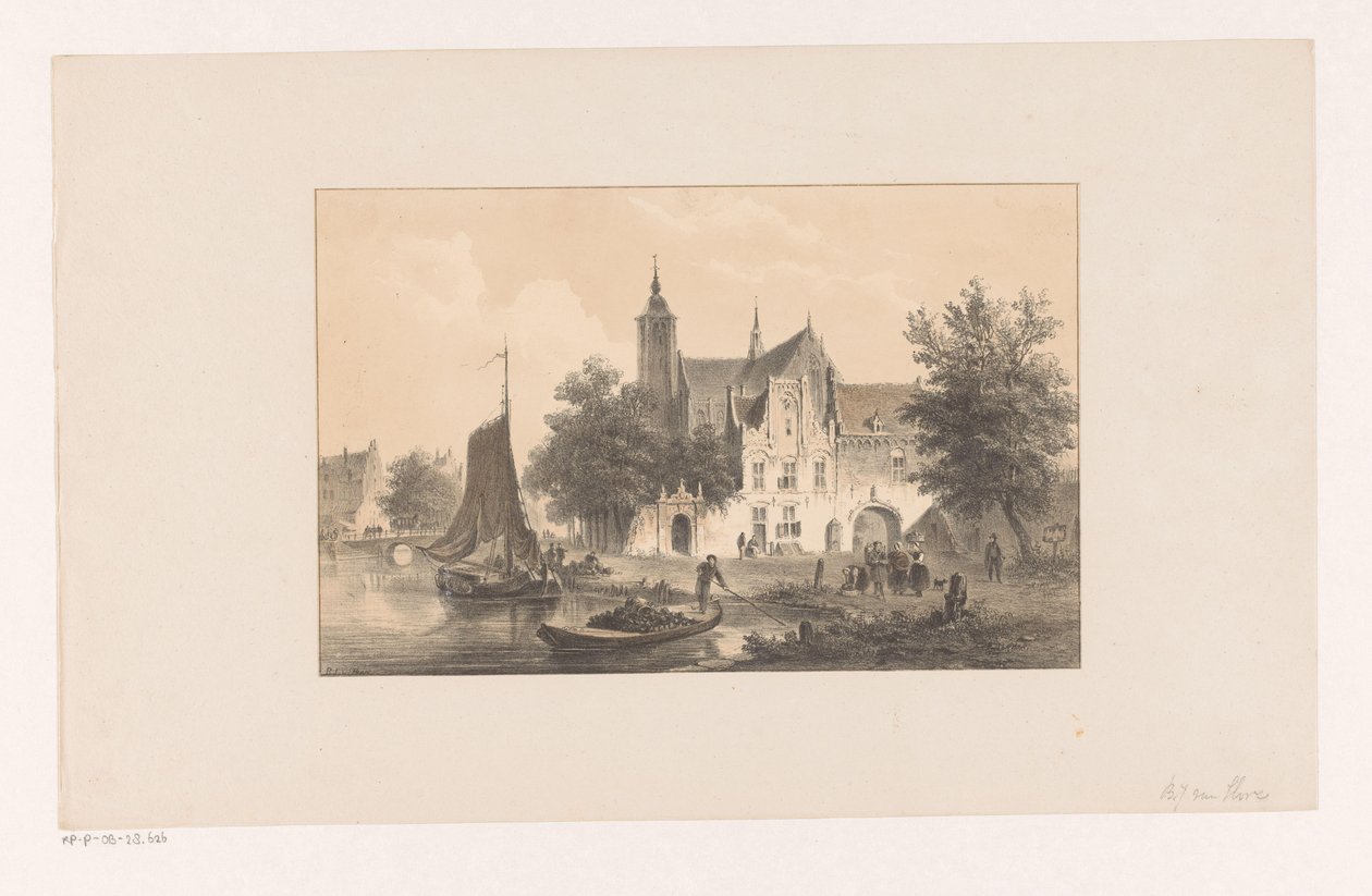 Paisaje urbano con río e iglesia. de Bartholomeus Johannes van Hove