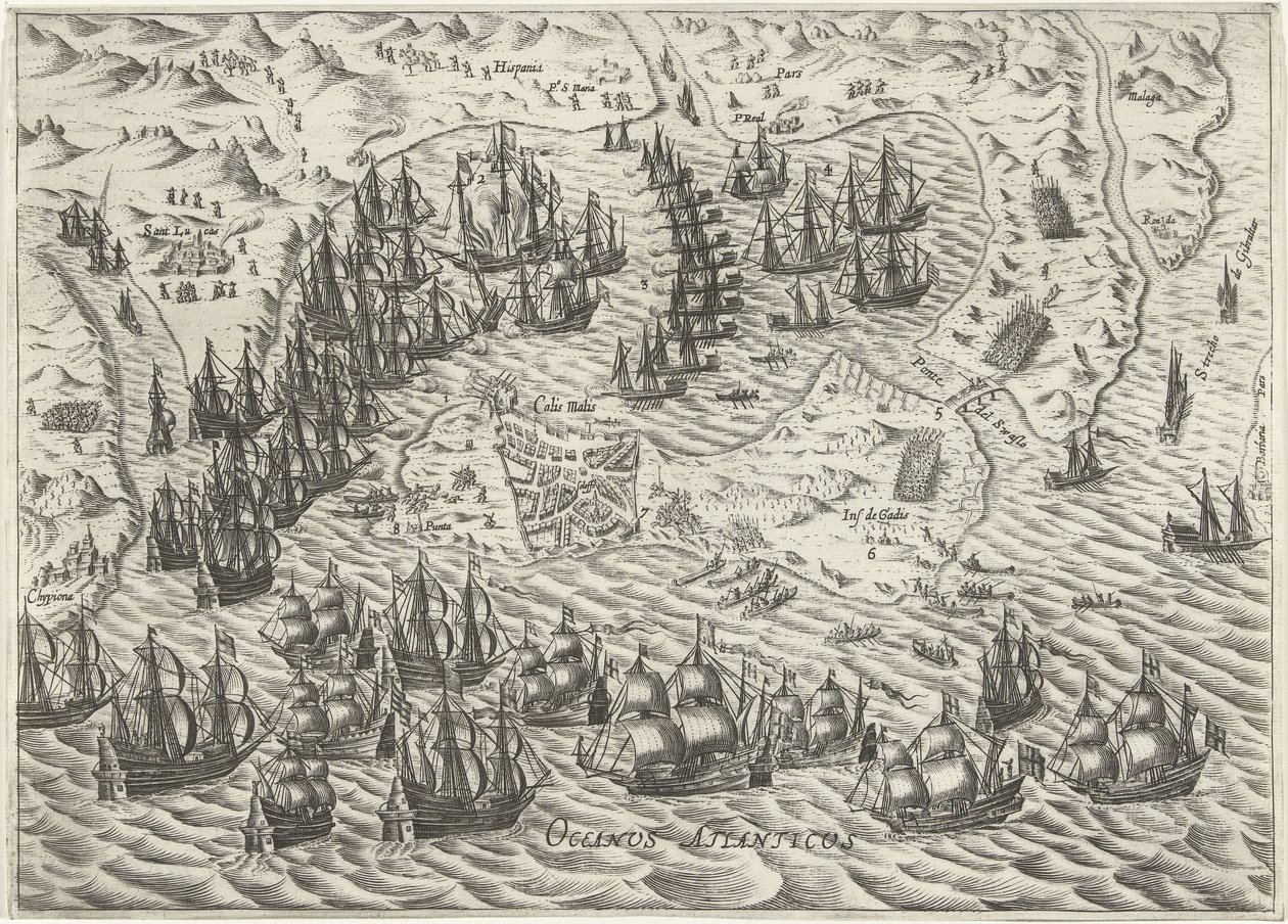 Batalla de Cádiz, 1596 de Bartholomeus Willemsz. Dolendo (attributed to)