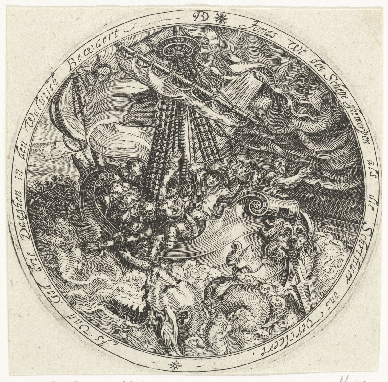 Jonás es arrojado por la borda por los marineros de Bartholomeus Willemsz. Dolendo