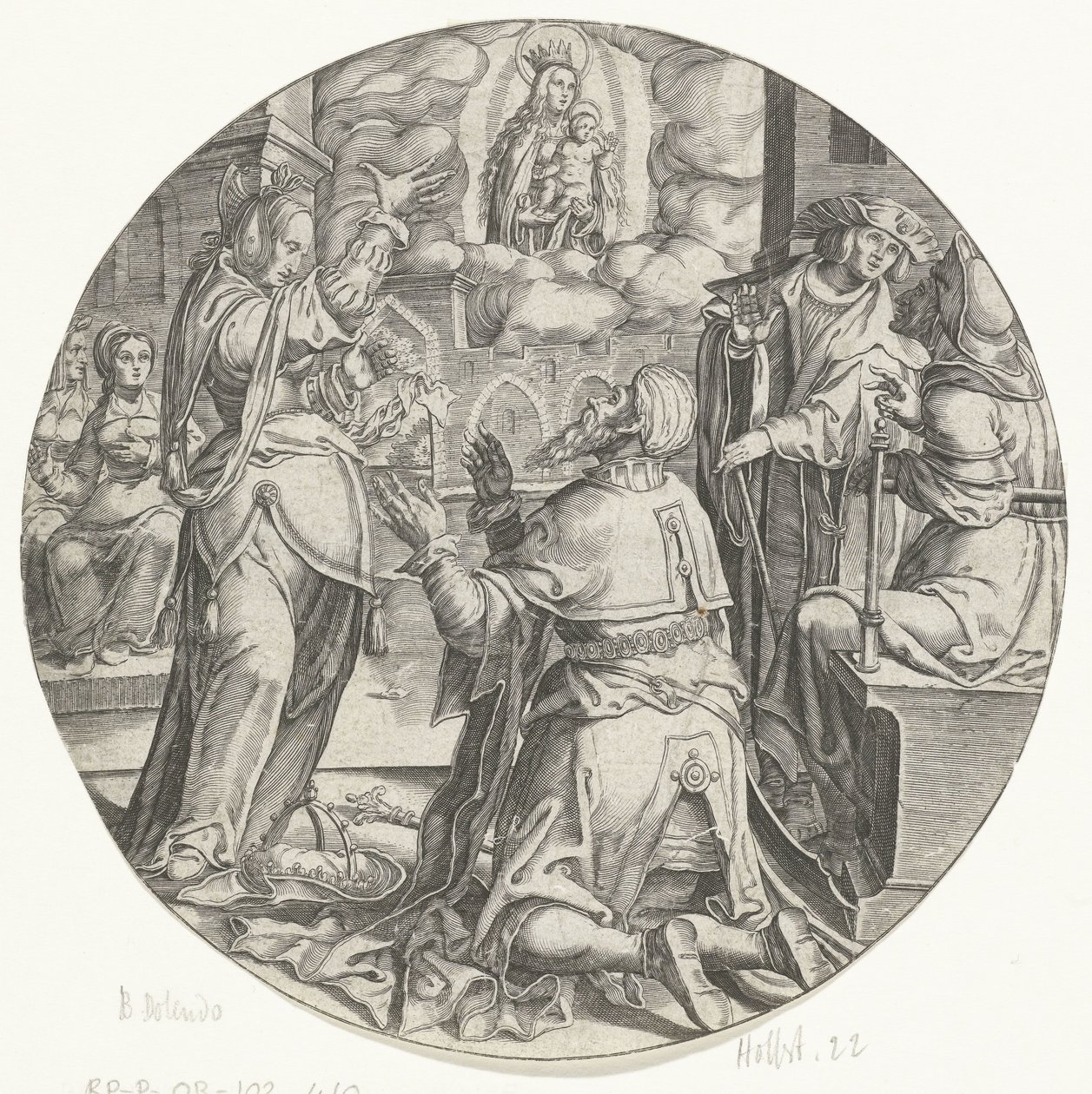 María con el Niño se aparece al emperador Augusto de Bartholomeus Willemsz. Dolendo