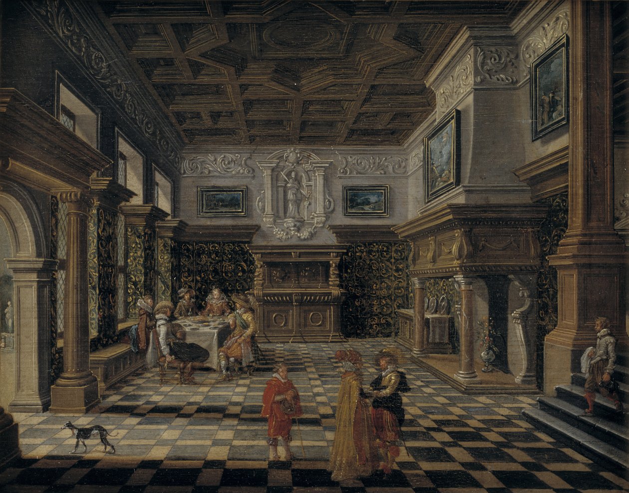 Interior renacentista suntuoso con un banquete de Bartholomeus van Bassen