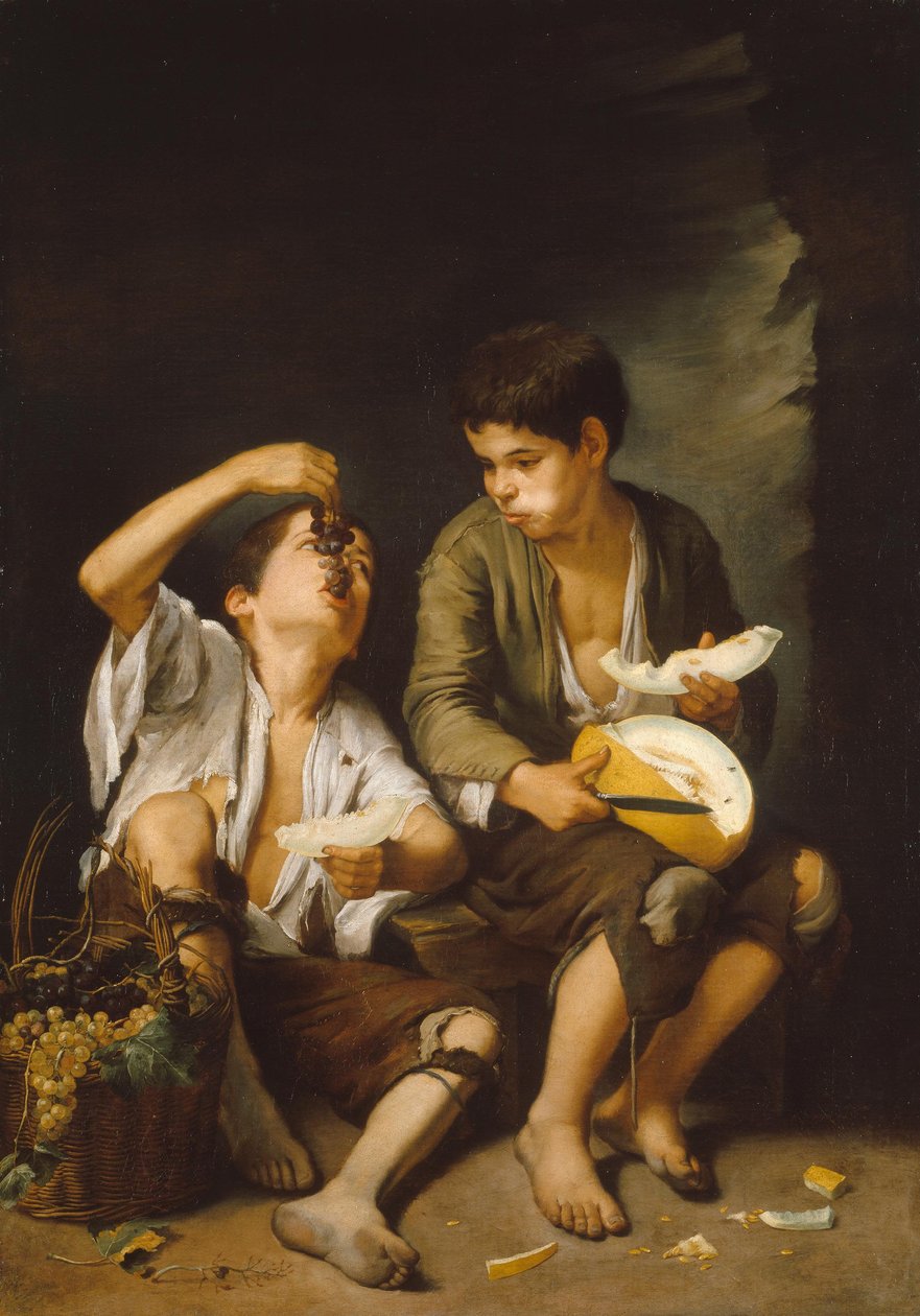 Alemán: Grape and Melon Eaters Boys Comer uvas y melón de Bartolomé Esteban Murillo