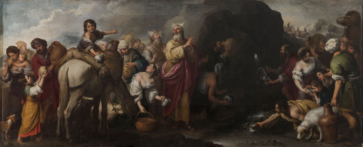 Moisés golpeando la roca para sacar agua de Bartolomé Esteban Murillo