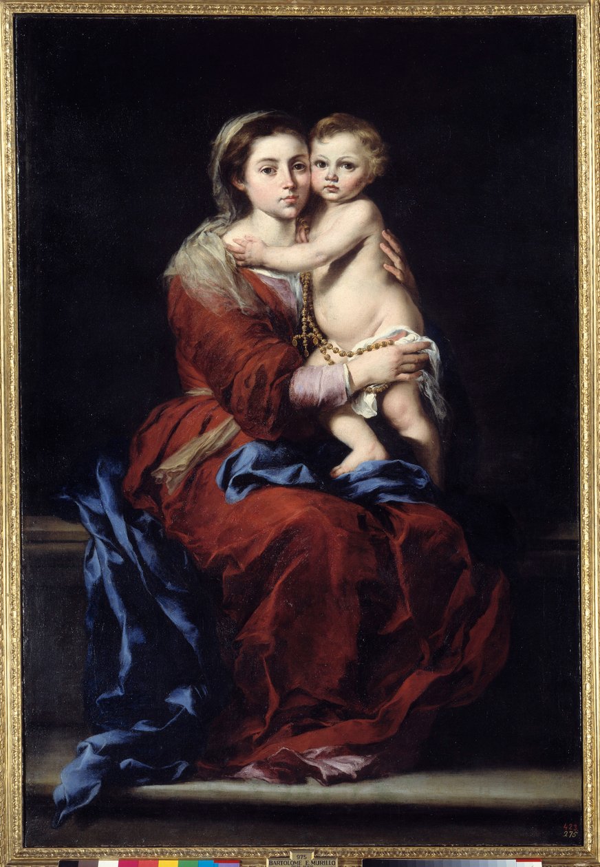 La Virgen del Rosario. Madonna con el niño. Pintura de Bartolomé Murillo (1618-1682) de Bartolomé Esteban Murillo