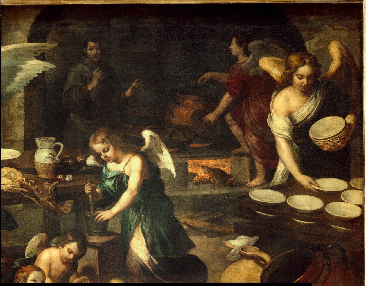 La cuisine des Anges - la cocina de los ángeles. Una de ... de Bartolome Esteban (school of) Murillo