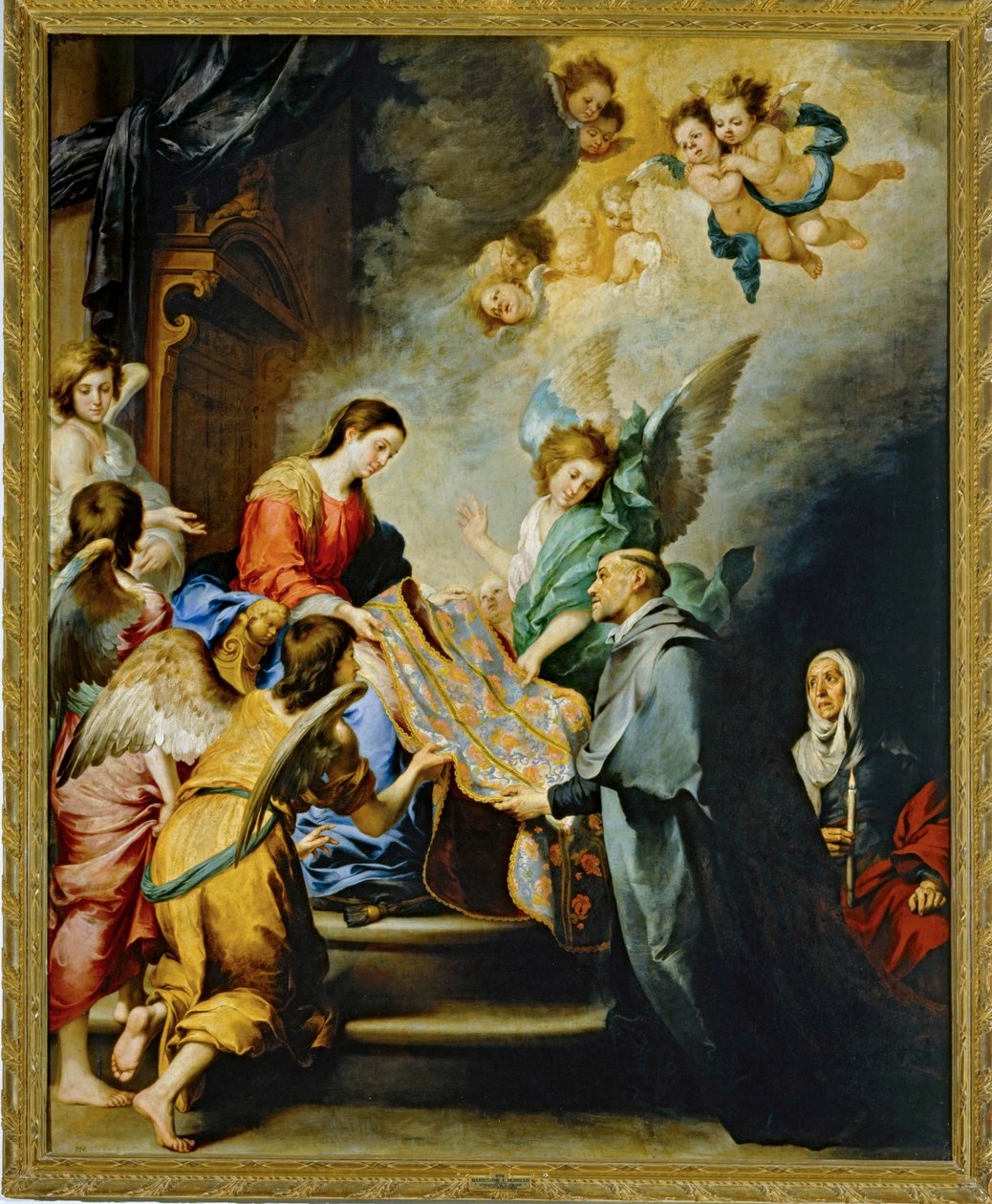 La bajada de la Virgen María para recompensar la escritura de San Ildefonso de Toledo ... (pintura sobre lienzo) de Bartolomé Esteban Murillo