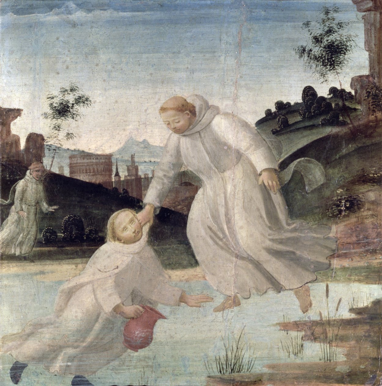 Escenas de la Vida de San Benito: Mauro, por instrucción de San Benito, saca a Plácido del lago, c.1488 de Bartolomeo di Giovanni