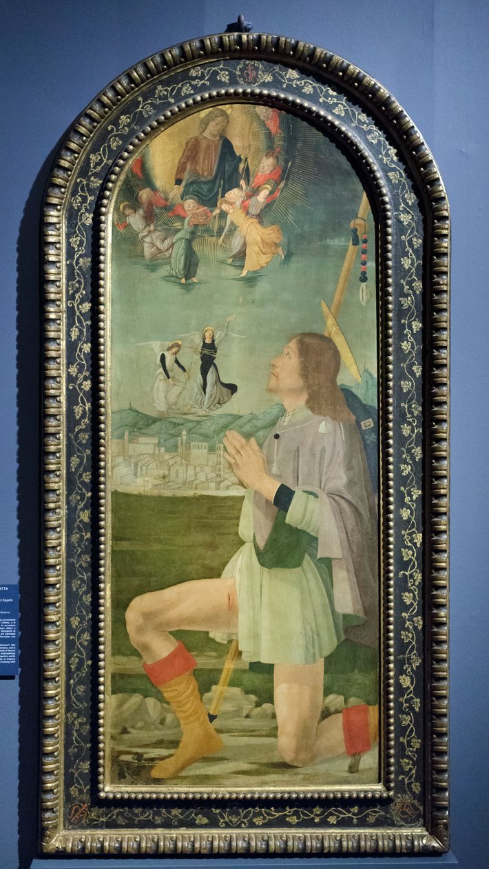 San Roque ahuyenta la peste de Arezzo, c.1479-80 (temple sobre tabla) de Bartolomeo (attr. to) Della Gatta