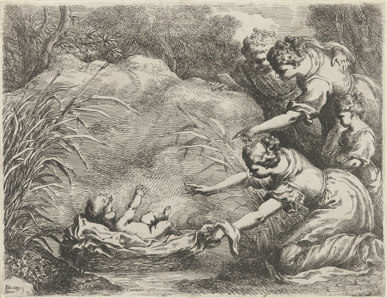 Moisés rescatado del Nilo de Bartolomeo Biscaino