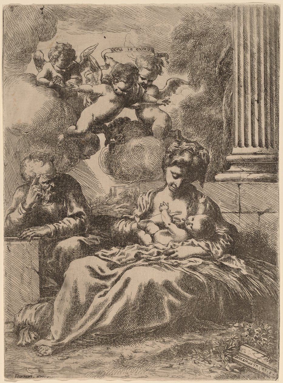 La Sagrada Familia junto a una columna, c. 1655 de Bartolomeo Biscaino