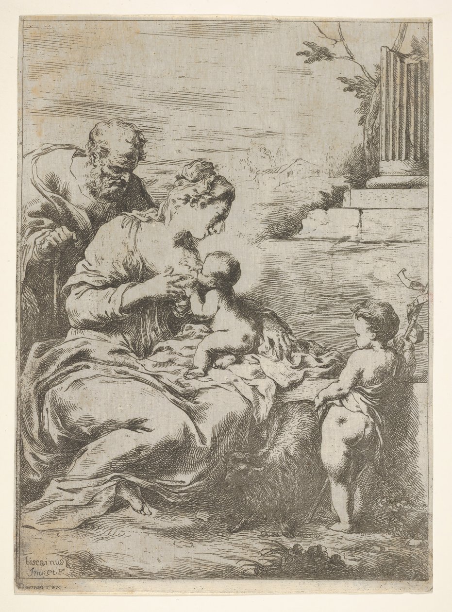 La Sagrada Familia con el niño San Juan Bautista a la derecha, 1650-57 de Bartolomeo Biscaino