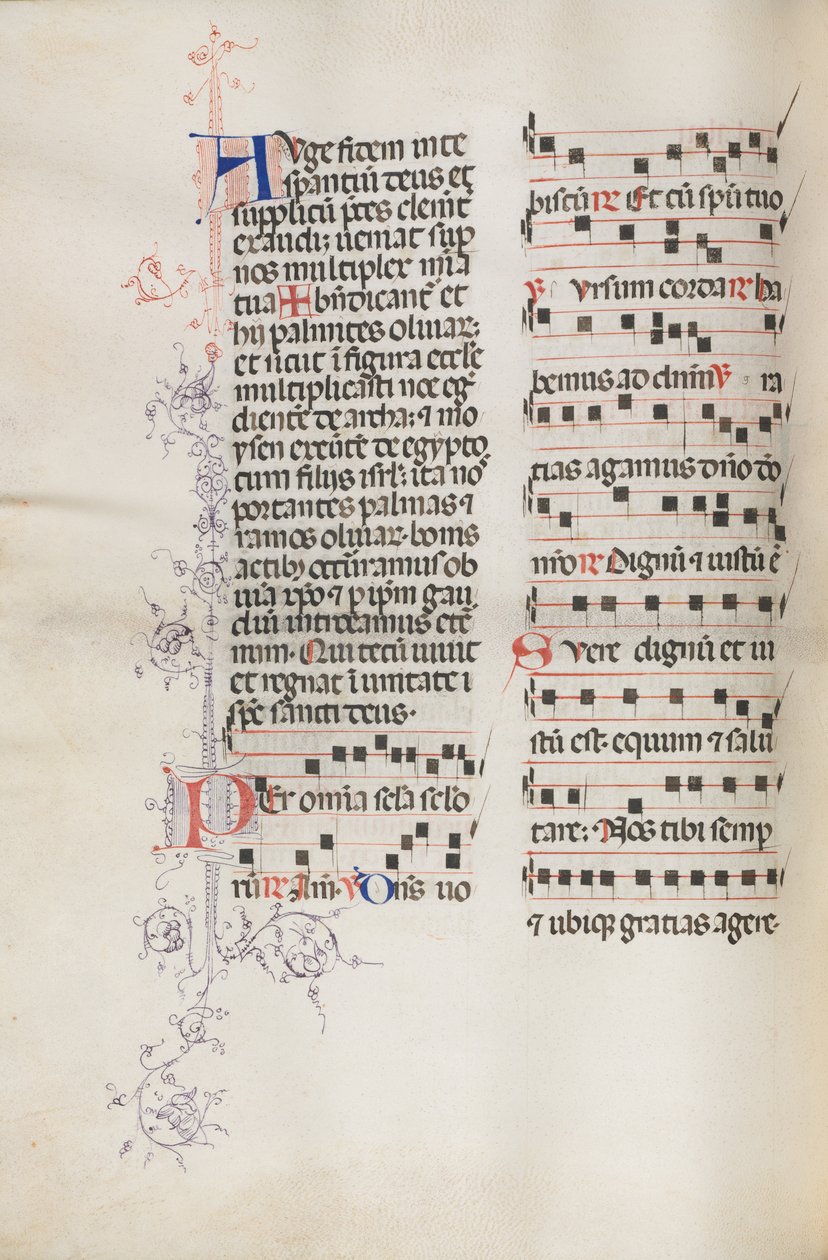 Misal: Fol. 111v, contiene algo de música como parte de la liturgia del Domingo de Ramos, 1469 de Bartolomeo Caporali