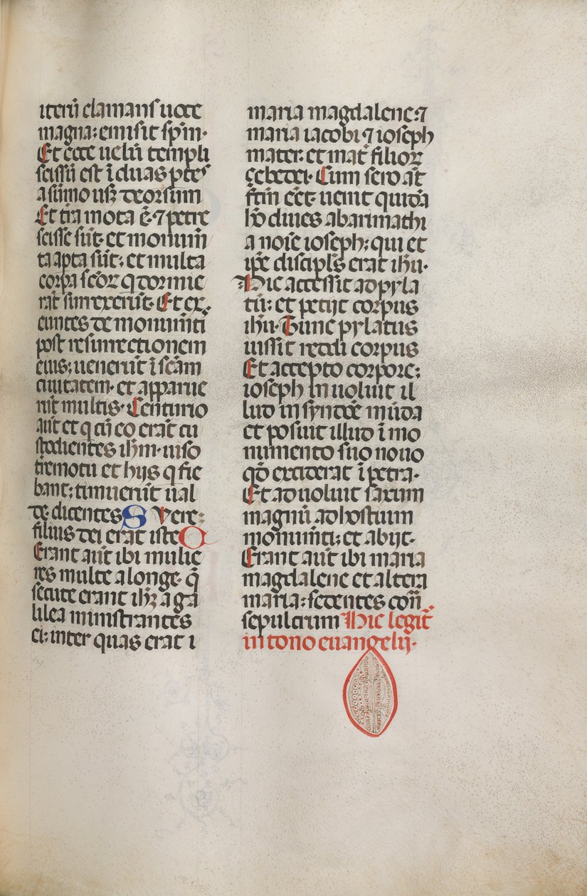 Misal: Fol. 122: contiene música para Hely Hely Lama etc. dentro de la Pasión de San Mattion, 1469 de Bartolomeo Caporali
