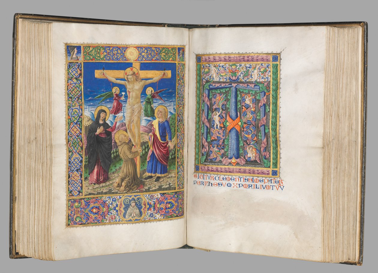 Misal: Fol. 185v: Crucifixión con bordes de página completa, 1469 de Bartolomeo Caporali