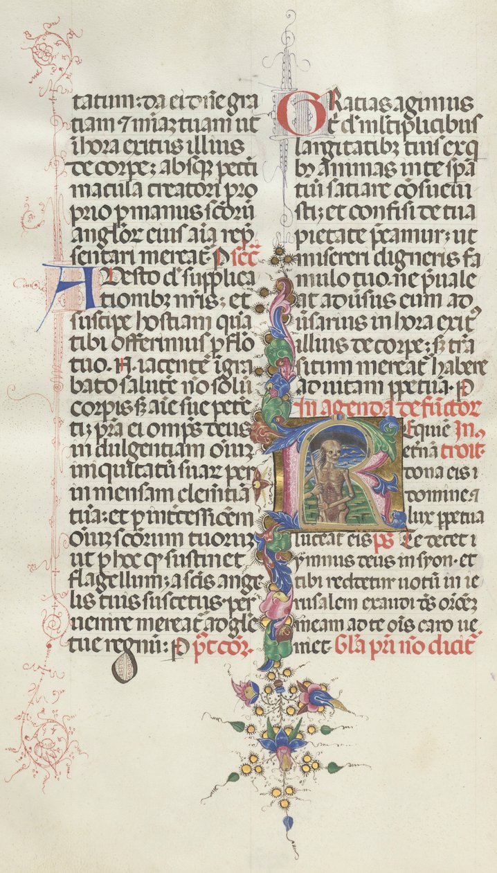 Misal: Fol. 387v: La muerte representada como un esqueleto con una hoz, 1469 de Bartolomeo Caporali
