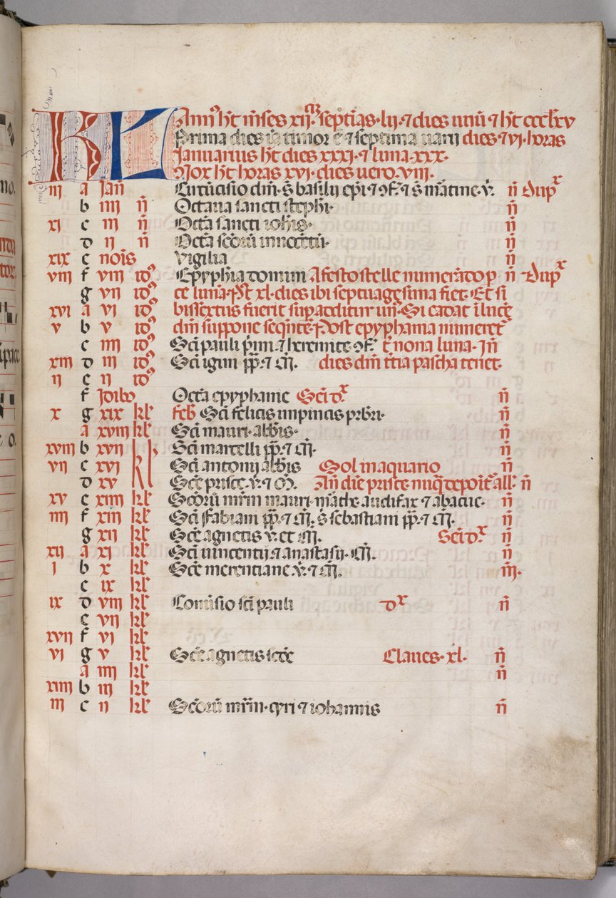 Misal: Fol. 3r: Página del calendario de enero, 1469 de Bartolomeo Caporali