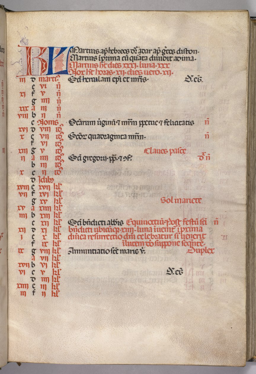 Misal: Fol. 4r: Página del calendario de marzo, 1469 de Bartolomeo Caporali