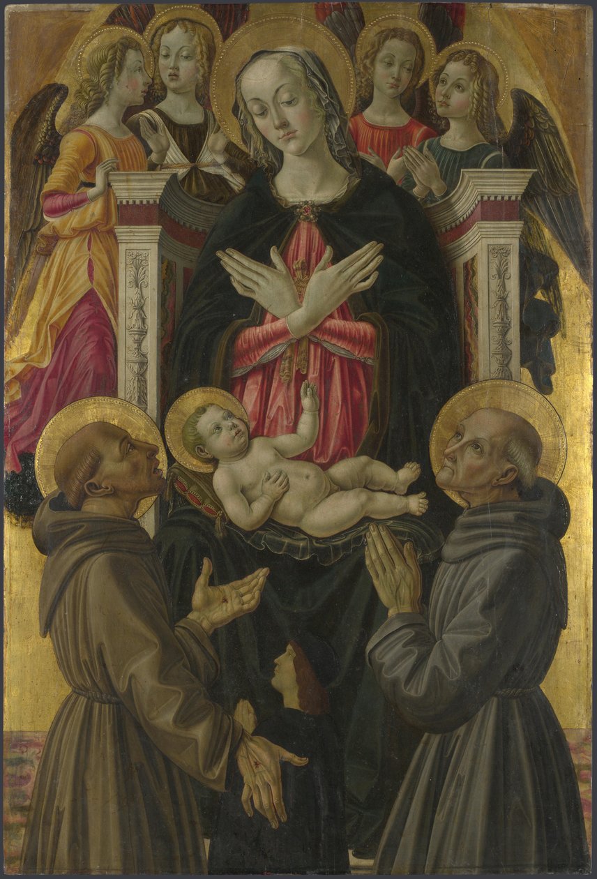 La Virgen y el Niño con Santos, Ángeles y un Donante del Retablo: La Virgen y el Niño con Santos, ca 1475 de Bartolomeo Caporali