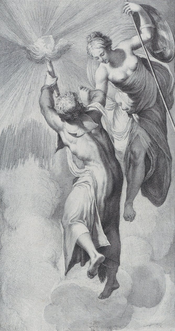 Minerva asistiendo a Prometeo mientras intenta escalar los cielos, 1756. Creadores: Bartolomeo Crivellari, Gabriel Söderling de Bartolomeo Crivellari, Gabriel Söderling
