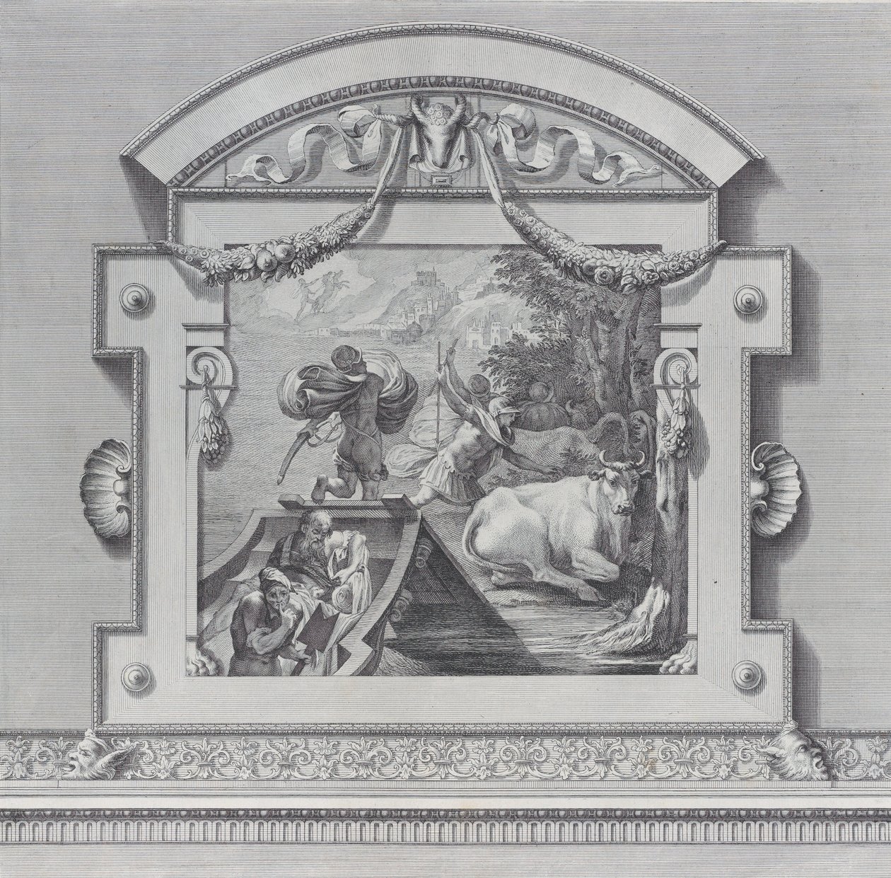 Placa 24: Los compañeros de Ulises robando los bueyes sagrados de Apolo, 1756. Creadores: Bartolomeo Crivellari, Gabriel Söderling de Bartolomeo Crivellari, Gabriel Söderling