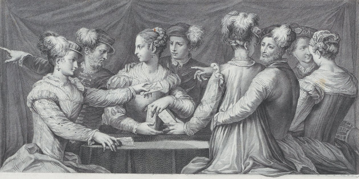 Un grupo de personas elegantemente vestidas jugando a las cartas, 1740-68 de Bartolomeo Crivellari