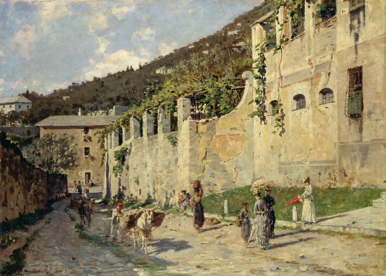 Carretera rural con gente y burros de Bartolomeo Giuliano