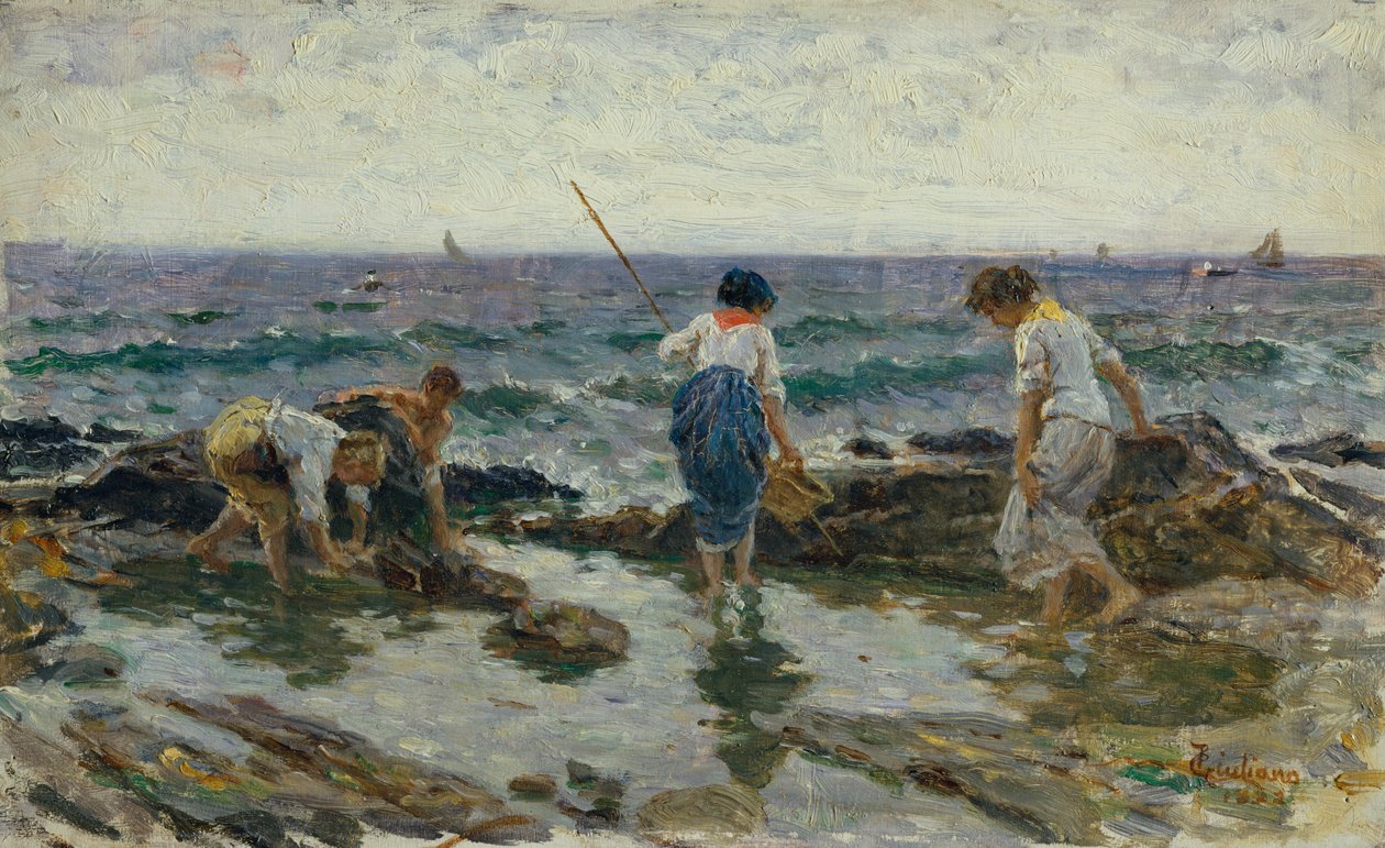 Buscando marisco (óleo sobre lienzo) de Bartolomeo Giuliano