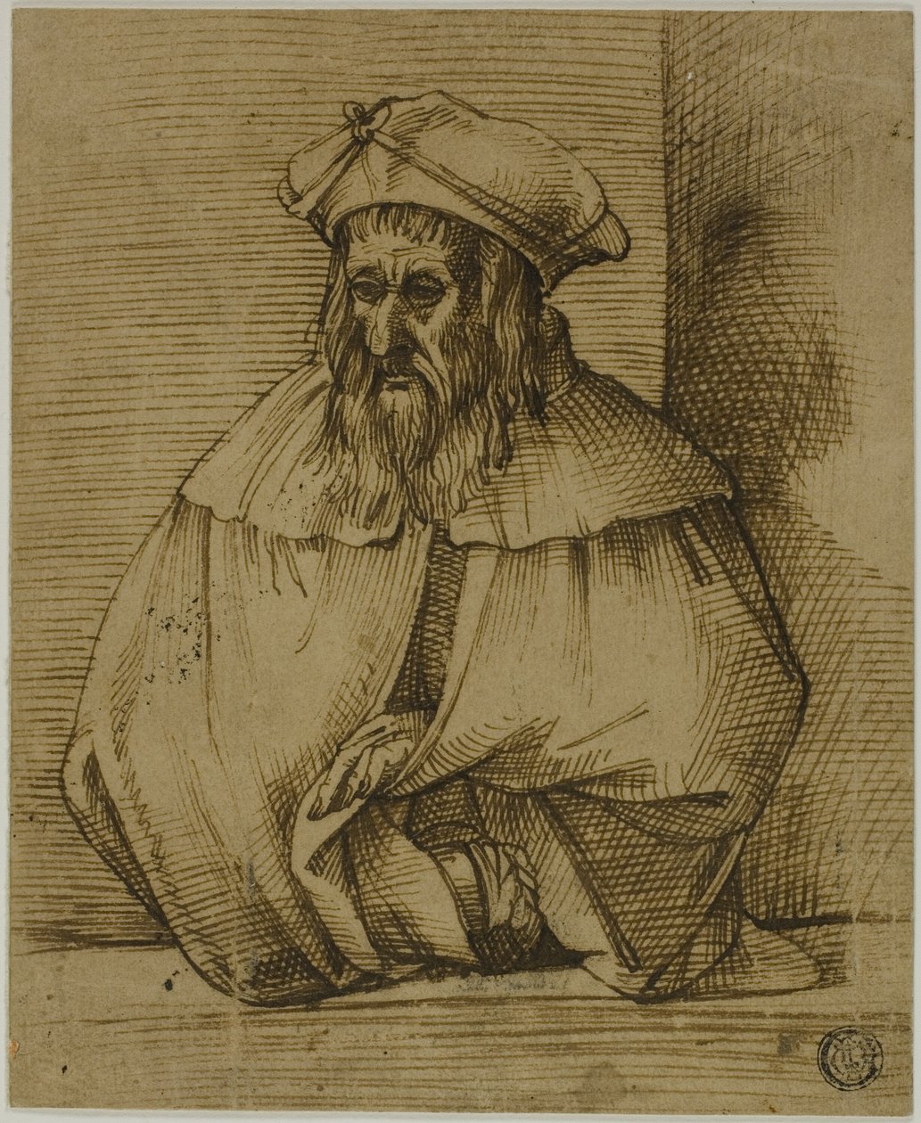 Boceto de medio cuerpo de un caballero con sombrero y capa de Bartolomeo Passarotti