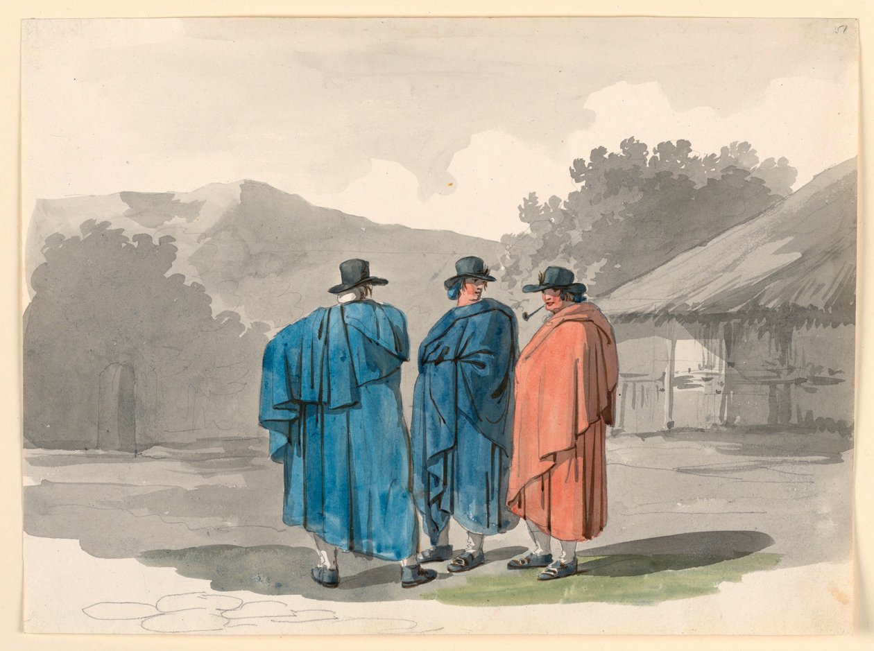Un grupo de tres campesinos en un pueblo de Bartolomeo Pinelli