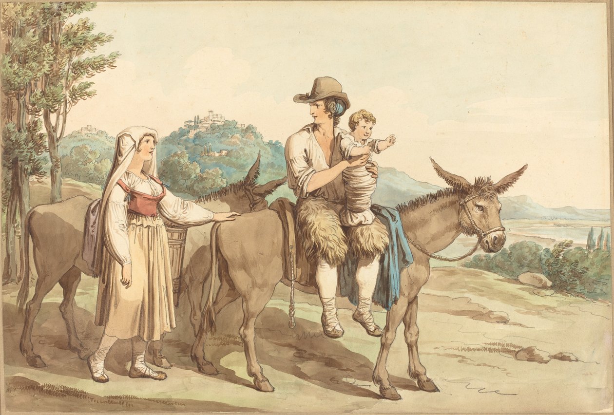 Una familia campesina y dos burros de Bartolomeo Pinelli