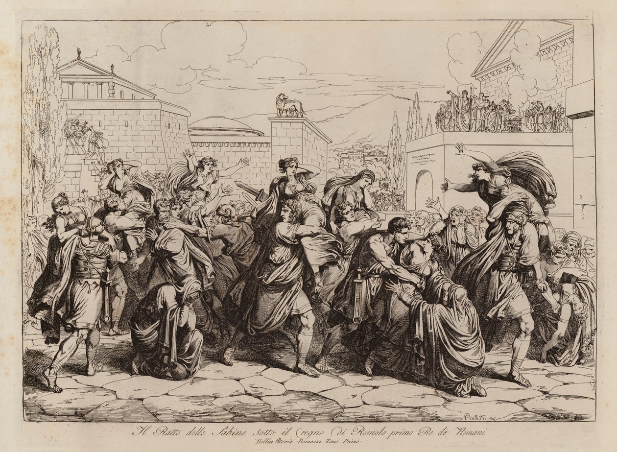 Rapto de las sabinas por los romanos (aguafuerte) de Bartolomeo Pinelli