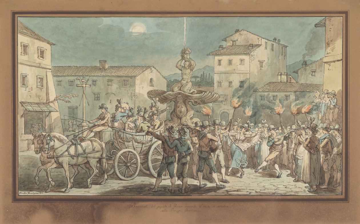 La Fuente del Tritón de Bernini, ilustración para Trajes y costumbres romanos de Bartolomeo Pinelli