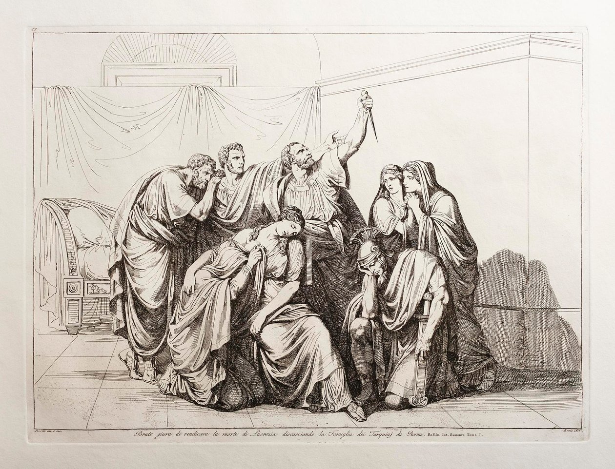 Bruto jura vengar la muerte de Lucrecia y expulsa a la familia de los Tarquini de Roma. de Bartolomeo Pinelli