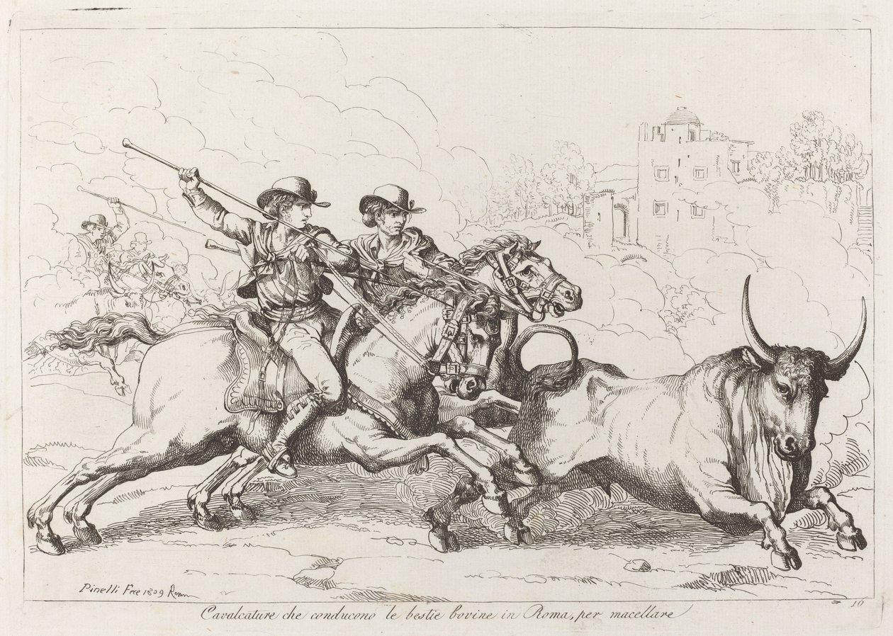 Ganado Llevado al Matadero en Roma (Placa 16) de Bartolomeo Pinelli