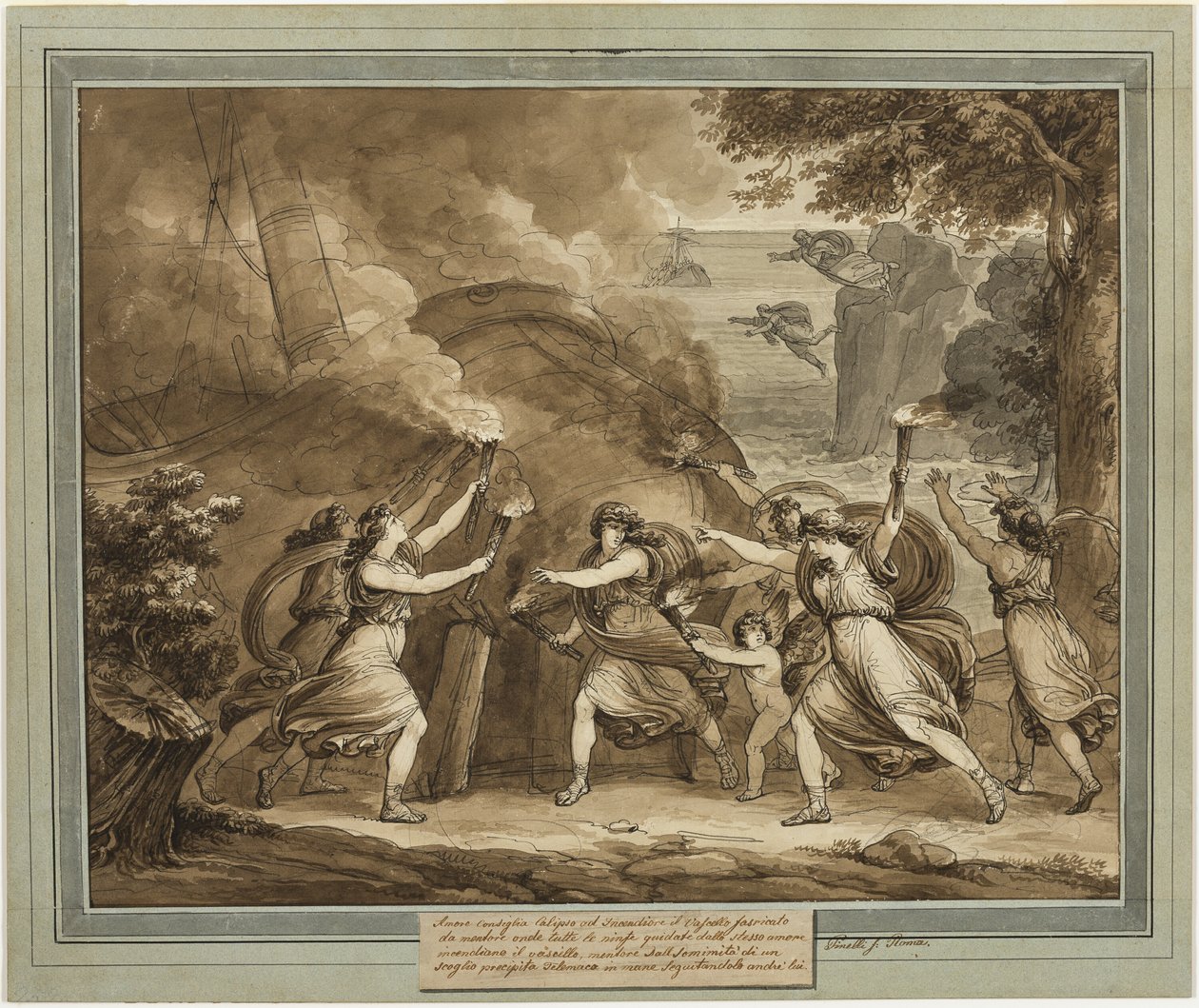 Cupido Aconseja a Calipso Incendiar el Barco de Mentor, del Libro 7 de Las Aventuras de Telémaco de Bartolomeo Pinelli