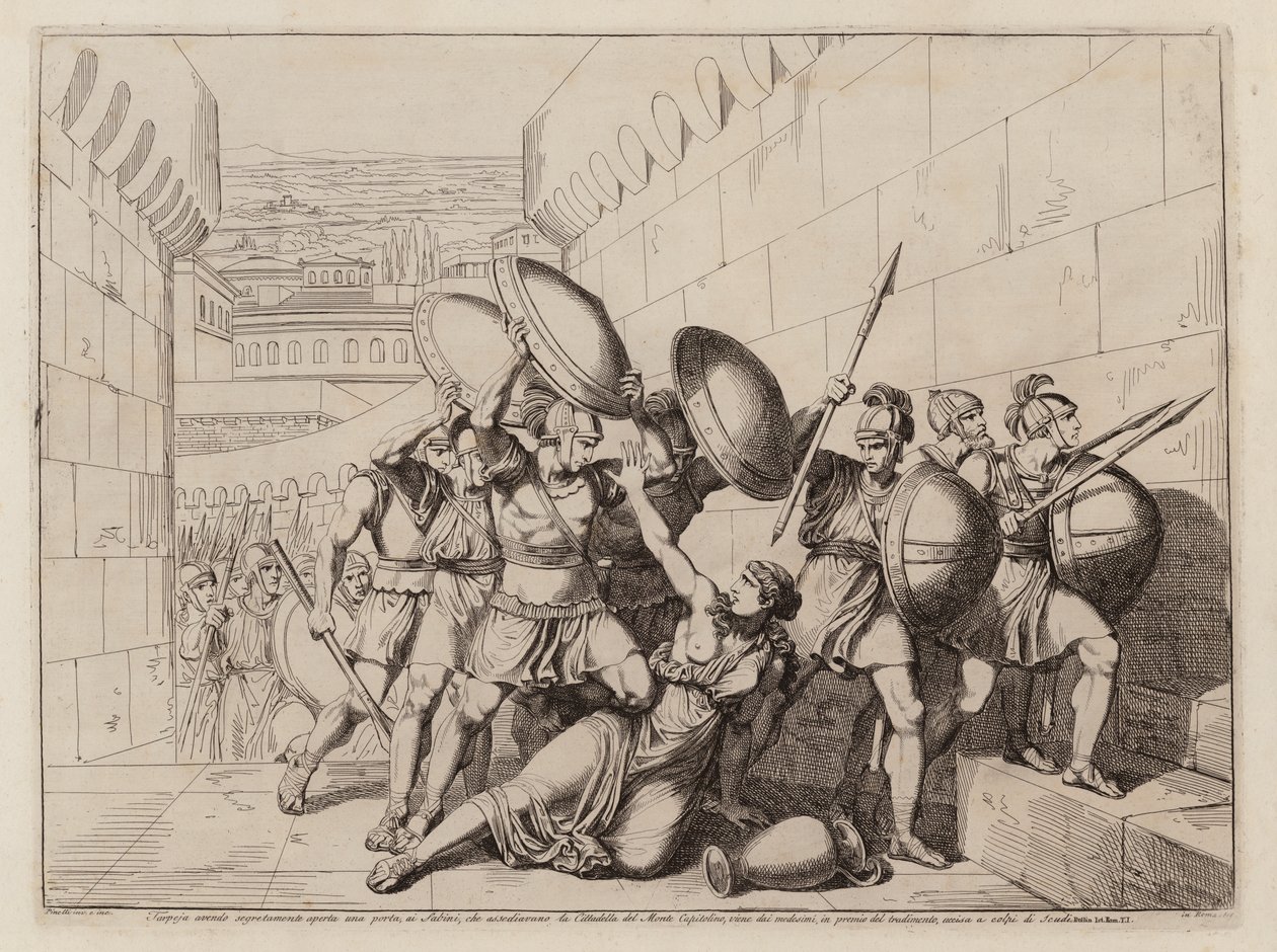 Muerte de Tarpeia (aguafuerte) de Bartolomeo Pinelli