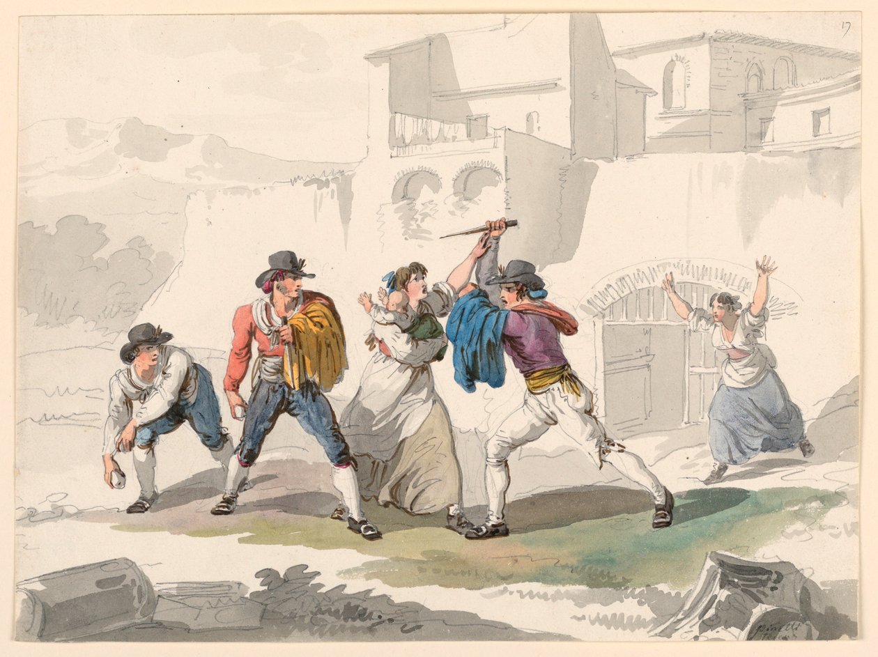 Dibujo, Una disputa doméstica en Tivoli, 1807-08 de Bartolomeo Pinelli